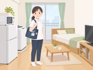 医療・福祉関係の仕事で新生活を始める女性