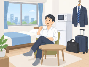 くつろぐ単身赴任の男性